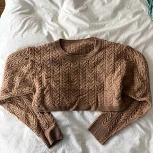 LoveShackFancy Cable Knit Camel Cropped Sweater
